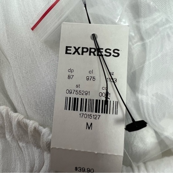 NWT EXPRESS Women’s Pullover Top Sz Medium Boho Peasant White Crinkle Flowy - Picture 7 of 12